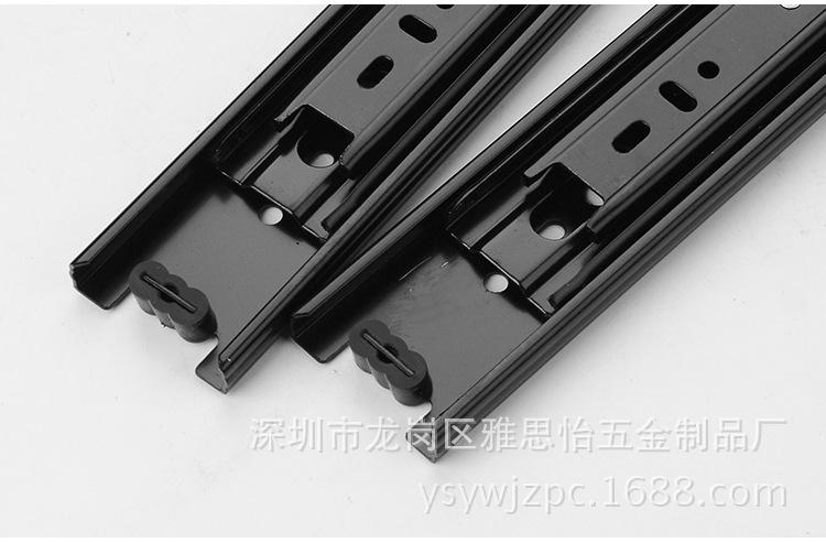 4515三节钢珠滑轨白锌电泳黑导轨抽屉电脑桌缓冲阻尼五金制品批发